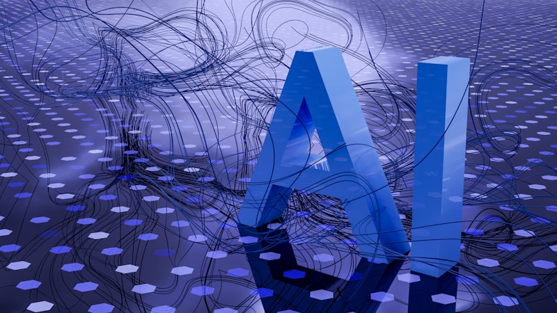 AI chat interface visualization with glowing blue neural network