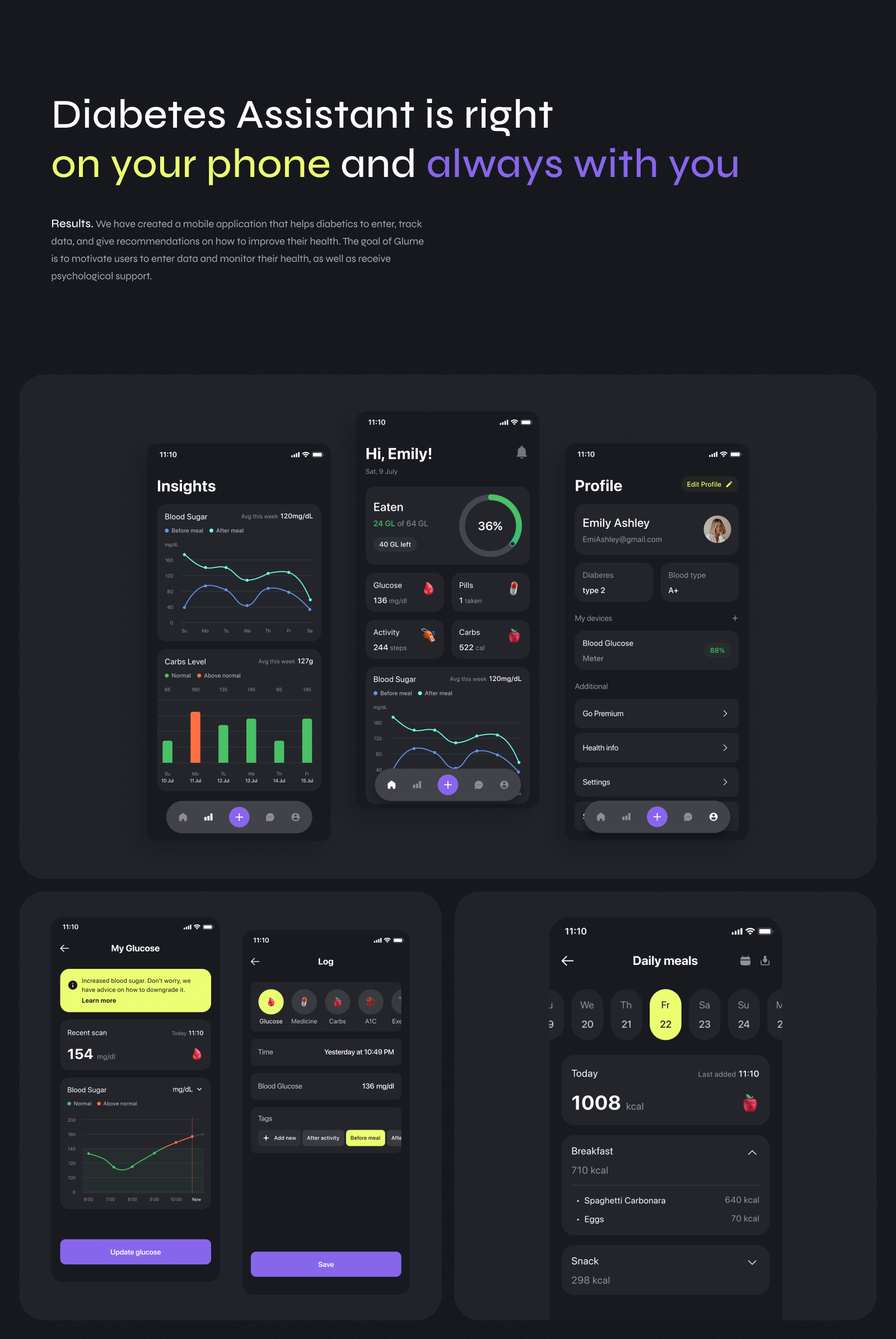 Glume - Healthcare mobile app design for diabetics — screen 4
